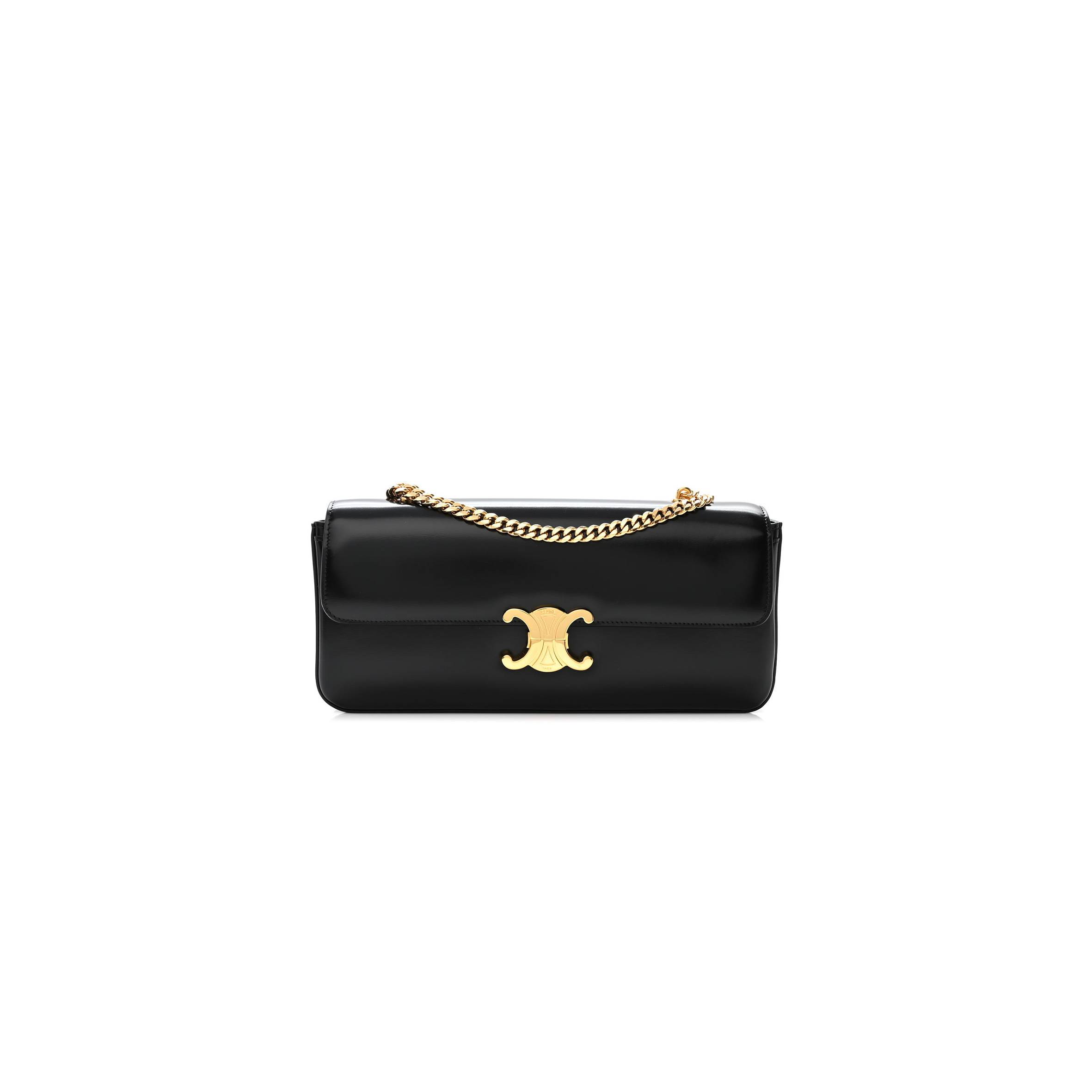 Ce**e shiny calfskin triomphe chain bag black (30*13*4cm)