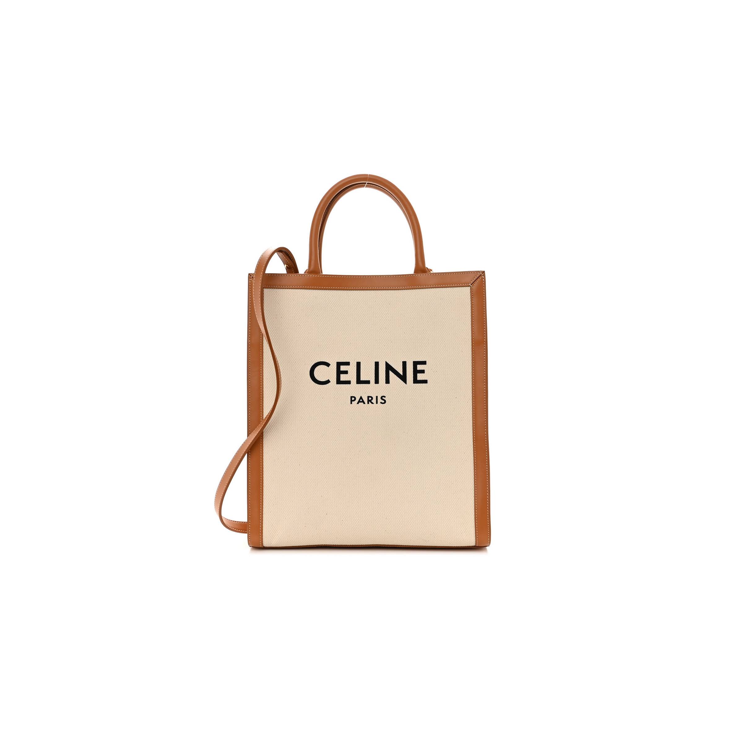Ce**e canvas calfskin logo print small vertical cabas natural tan (33*28*8cm)