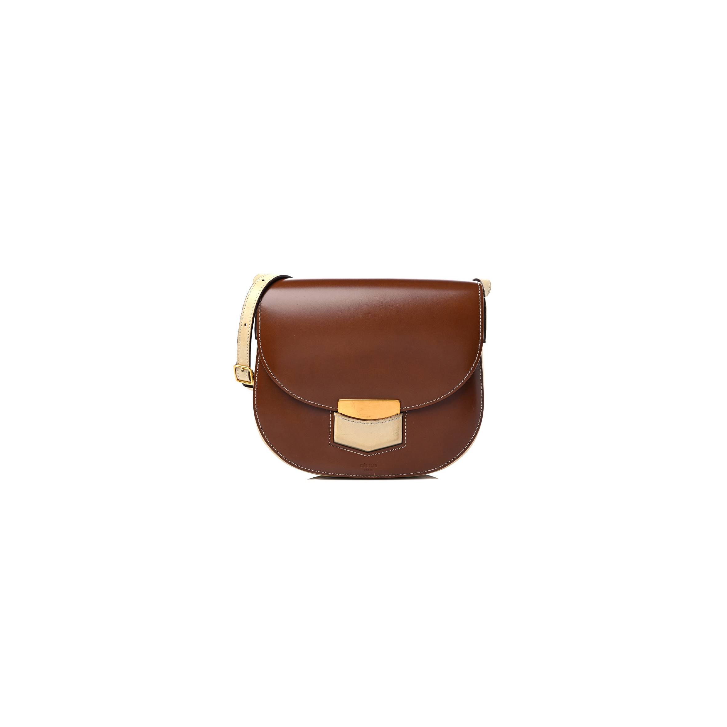Ce**e glazed calfskin small bi-color trotteur chestnut (18*17*4cm)