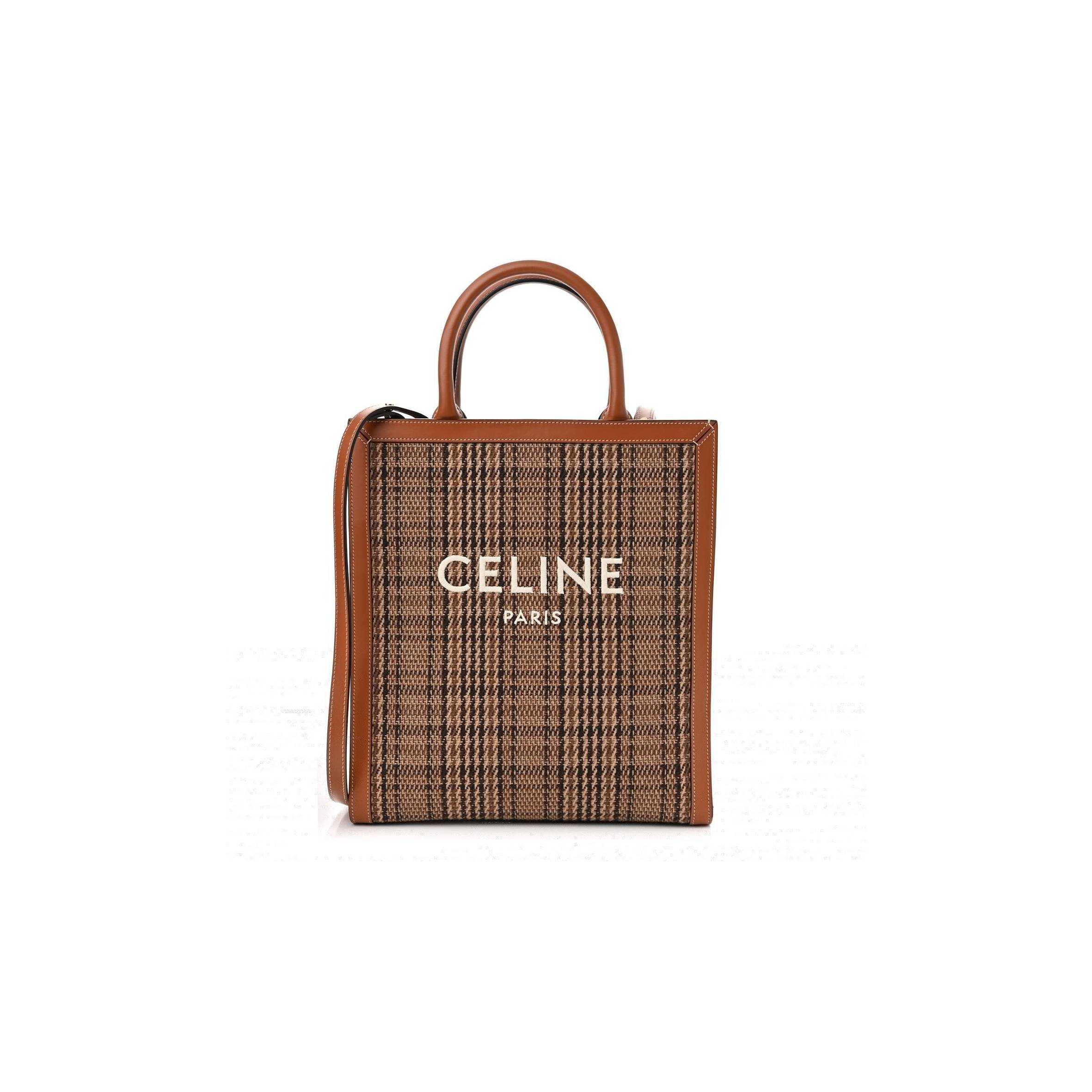 Ce**e calfskin tweed small vertical cabas dark brown (31*28*8cm)