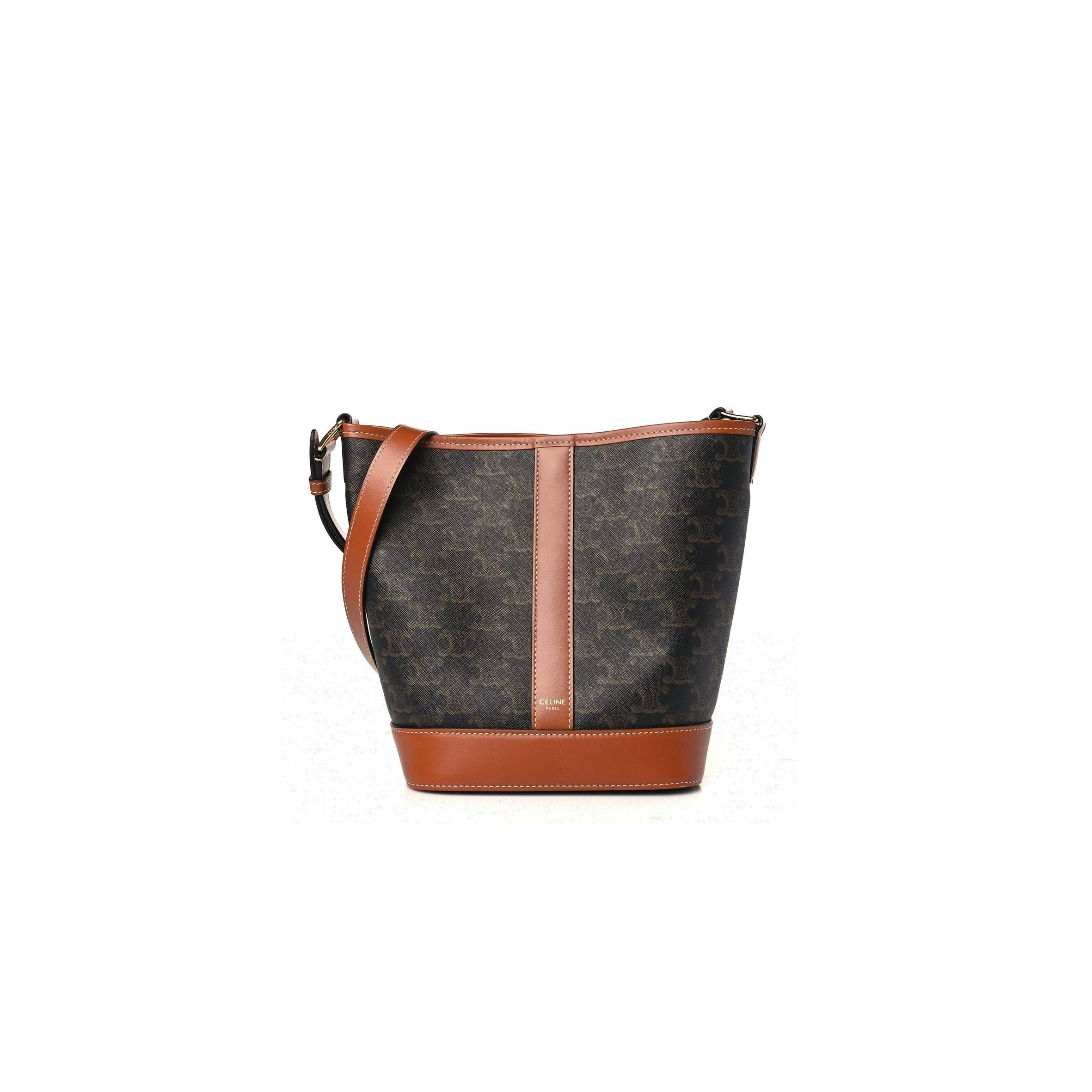 Ce**e triomphe canvas calfskin small bucket bag tan (22*18*13cm)