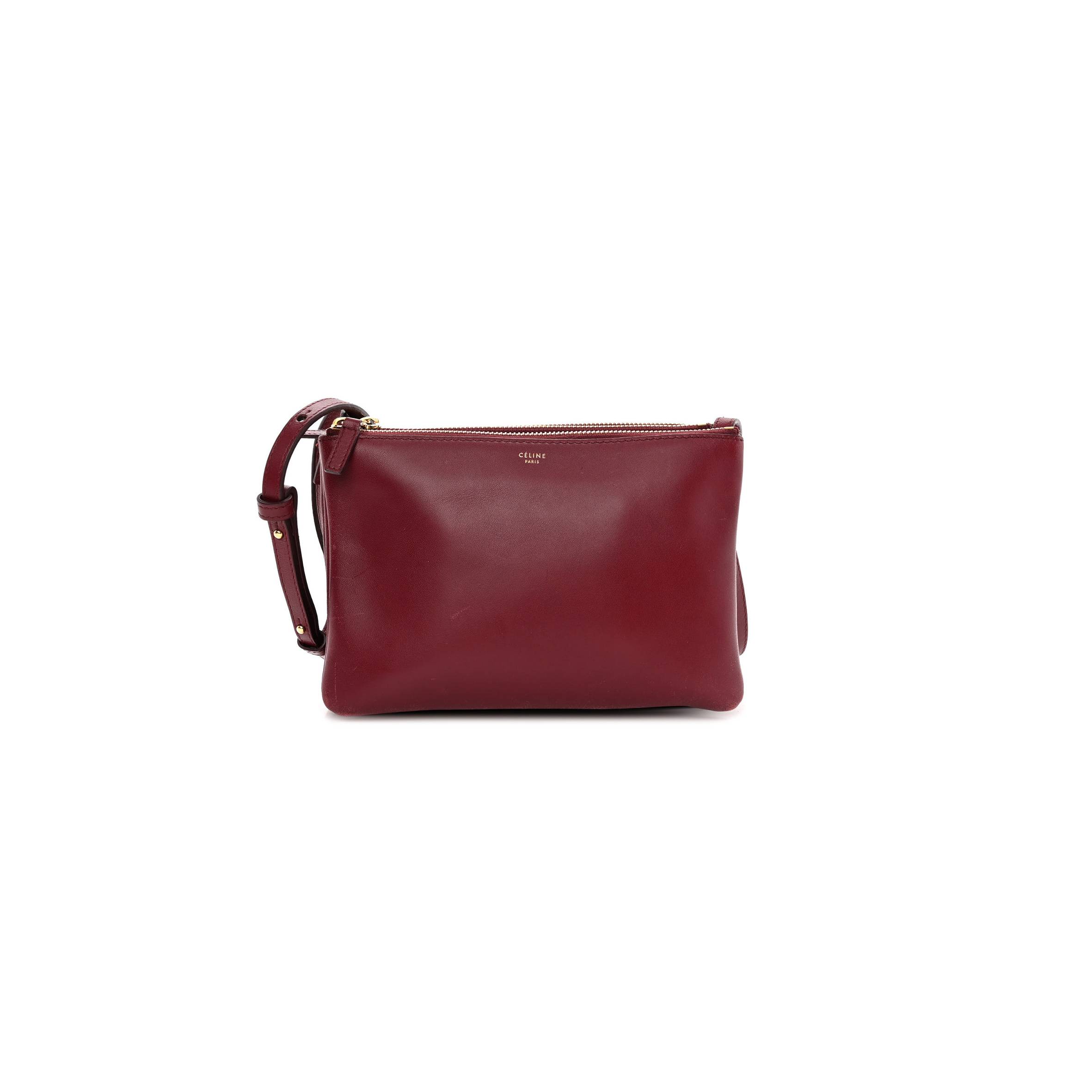 Ce**e smooth lambskin small trio crossbody bag burgundy (22*15*4cm)