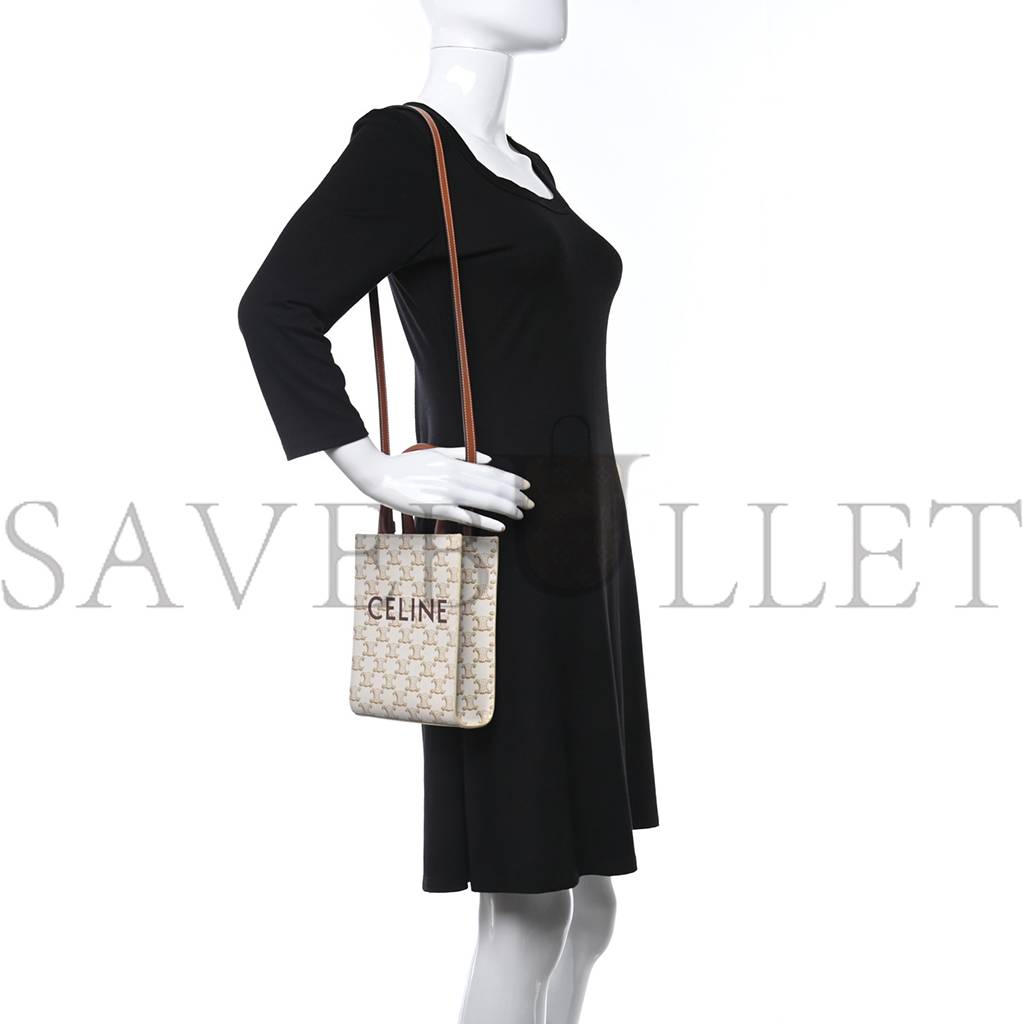 Ce**e triomphe canvas calfskin mini vertical cabas white (23*15*15cm)