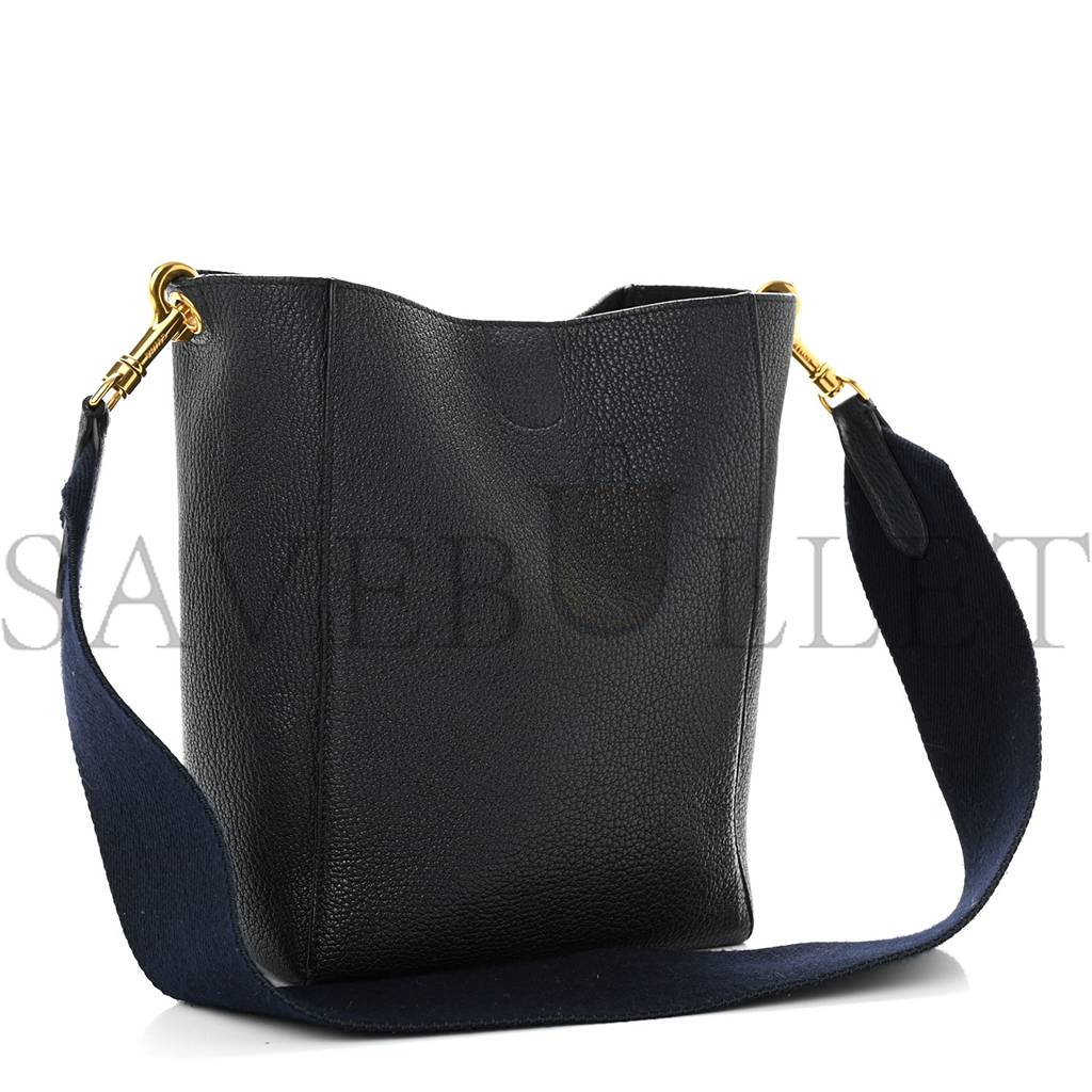 Ce**e soft grained calfskin small sangle bucket bag navy blue (25*18*11cm)