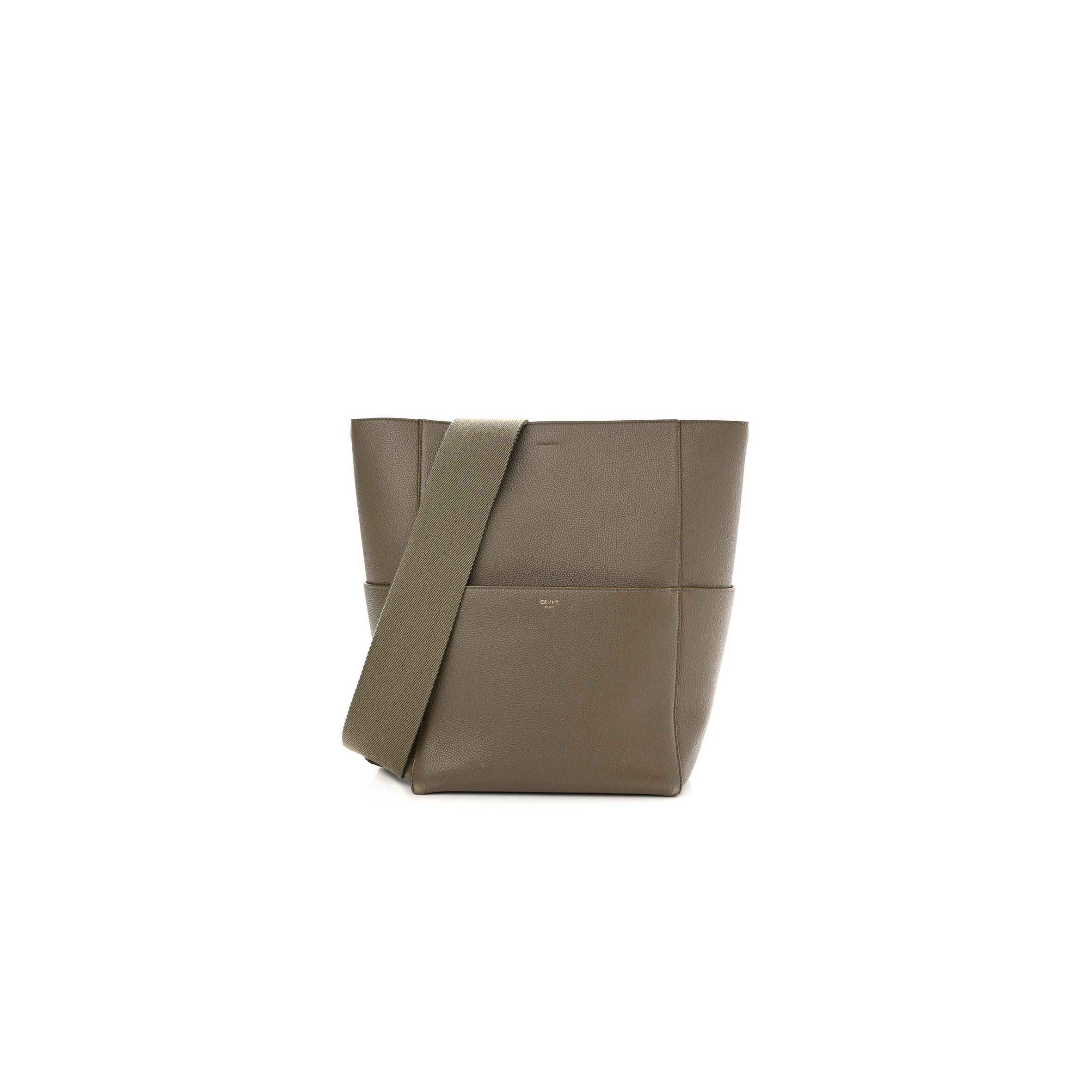 Ce**e soft grained calfskin sangle bucket bag taupe (33*23*17cm)