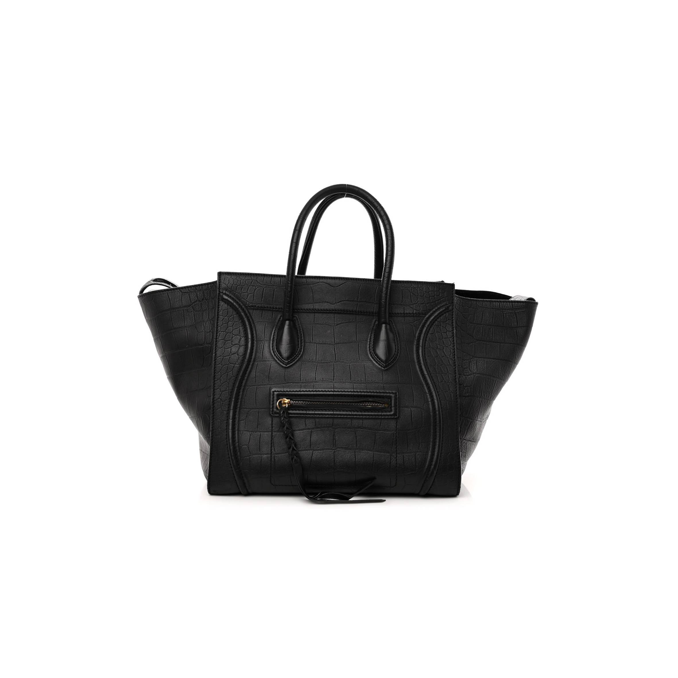 Ce**e crocodile embossed calfskin large phantom luggage black (34*32*25cm)