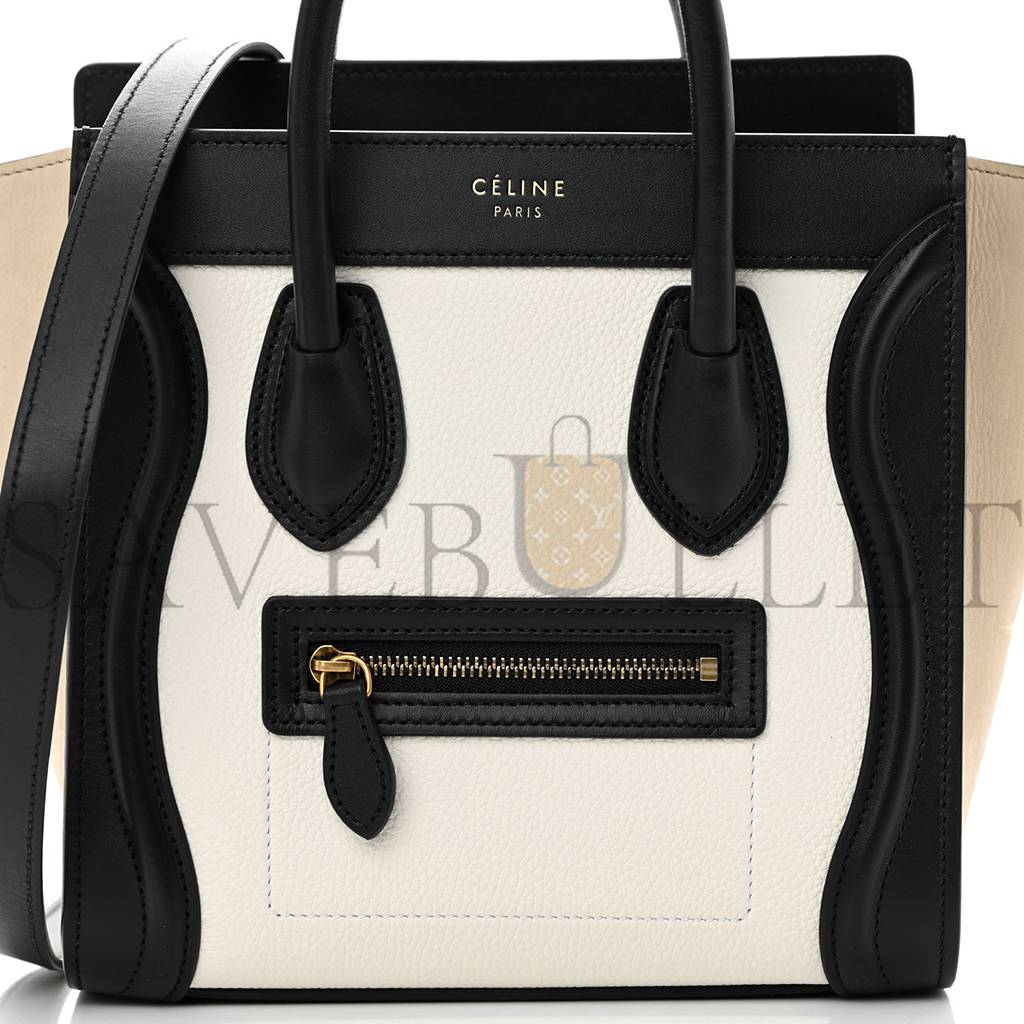 Ce**e baby grained calfskin nubuck nano tri-color luggage white light taupe (21*20*10cm)