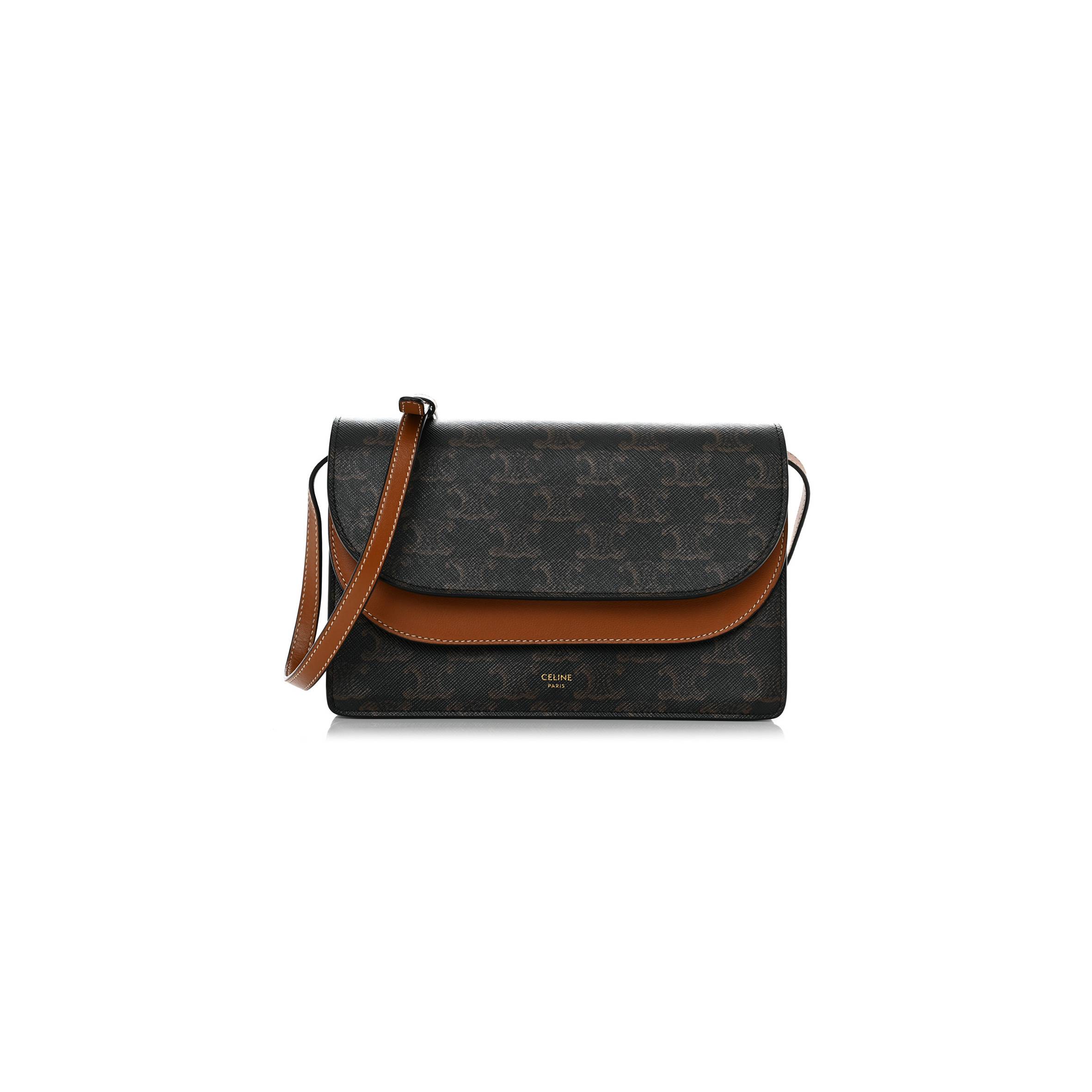 Ce**e triomphe canvas lambskin wallet on strap tan (20*13*6cm)