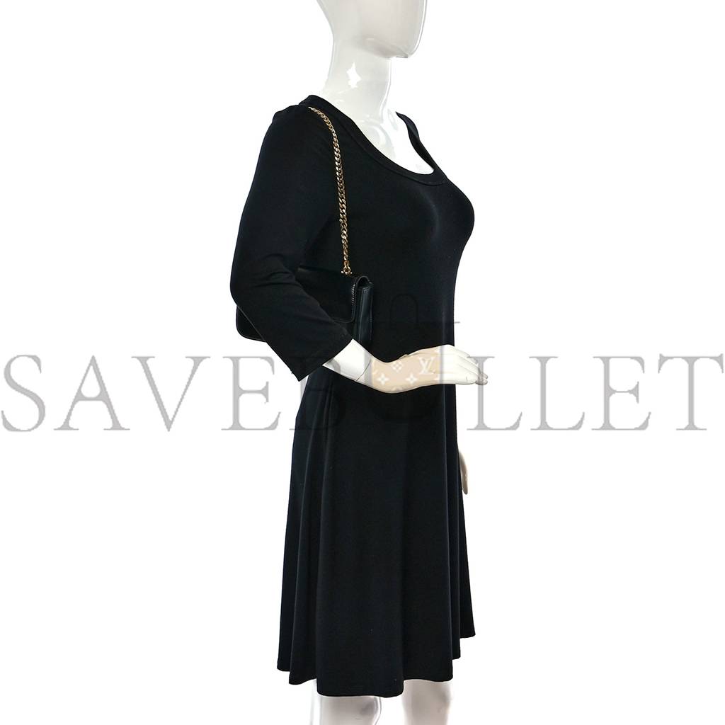 Ce**e shiny calfskin cuir triomphe chain shoulder bag black (20*11*4cm)