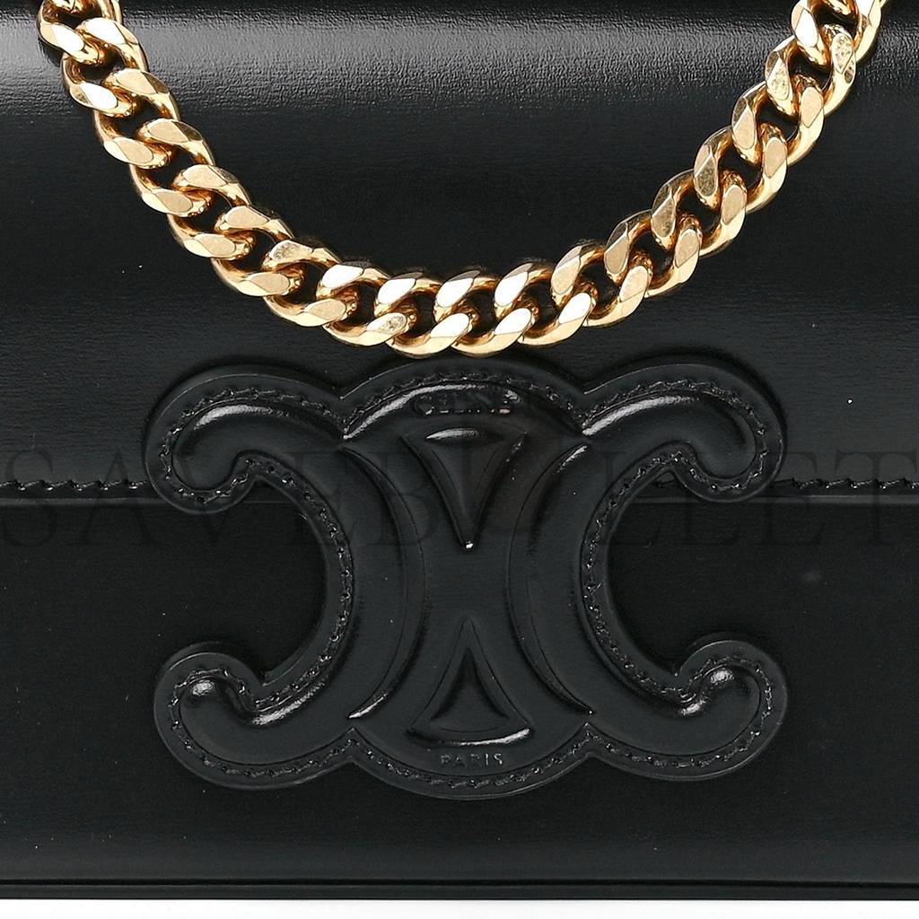Ce**e shiny calfskin cuir triomphe chain shoulder bag black (20*11*4cm)