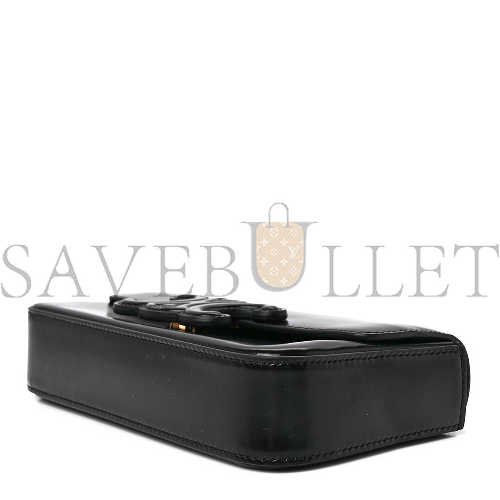 Ce**e shiny calfskin cuir triomphe chain shoulder bag black (20*11*4cm)