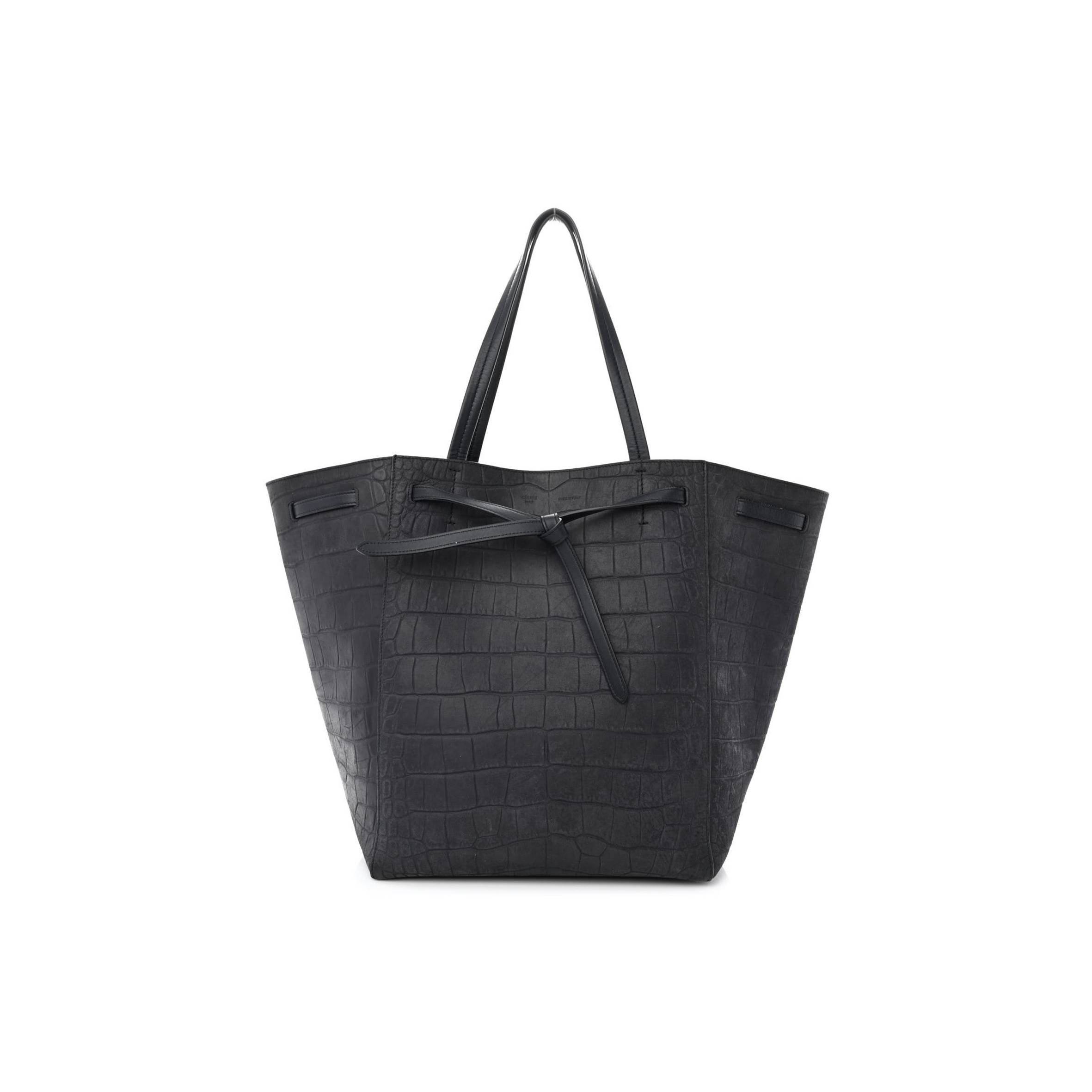 Ce**e nubuck crocodile embossed medium belt cabas phantom navy blue (34*28*20cm)