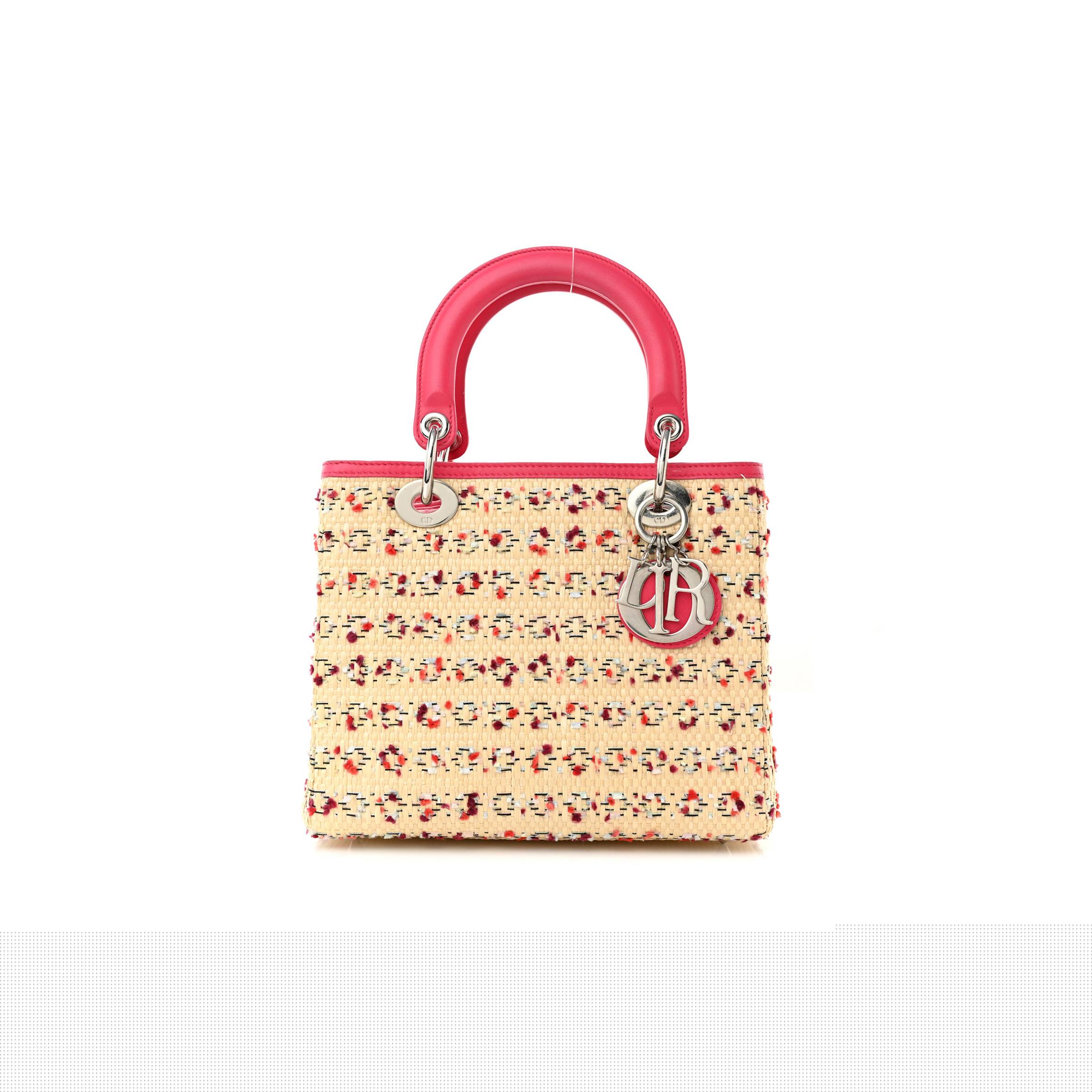 D*or raffia tweed medium lady D*or pink beige (24*20*12.1cm)