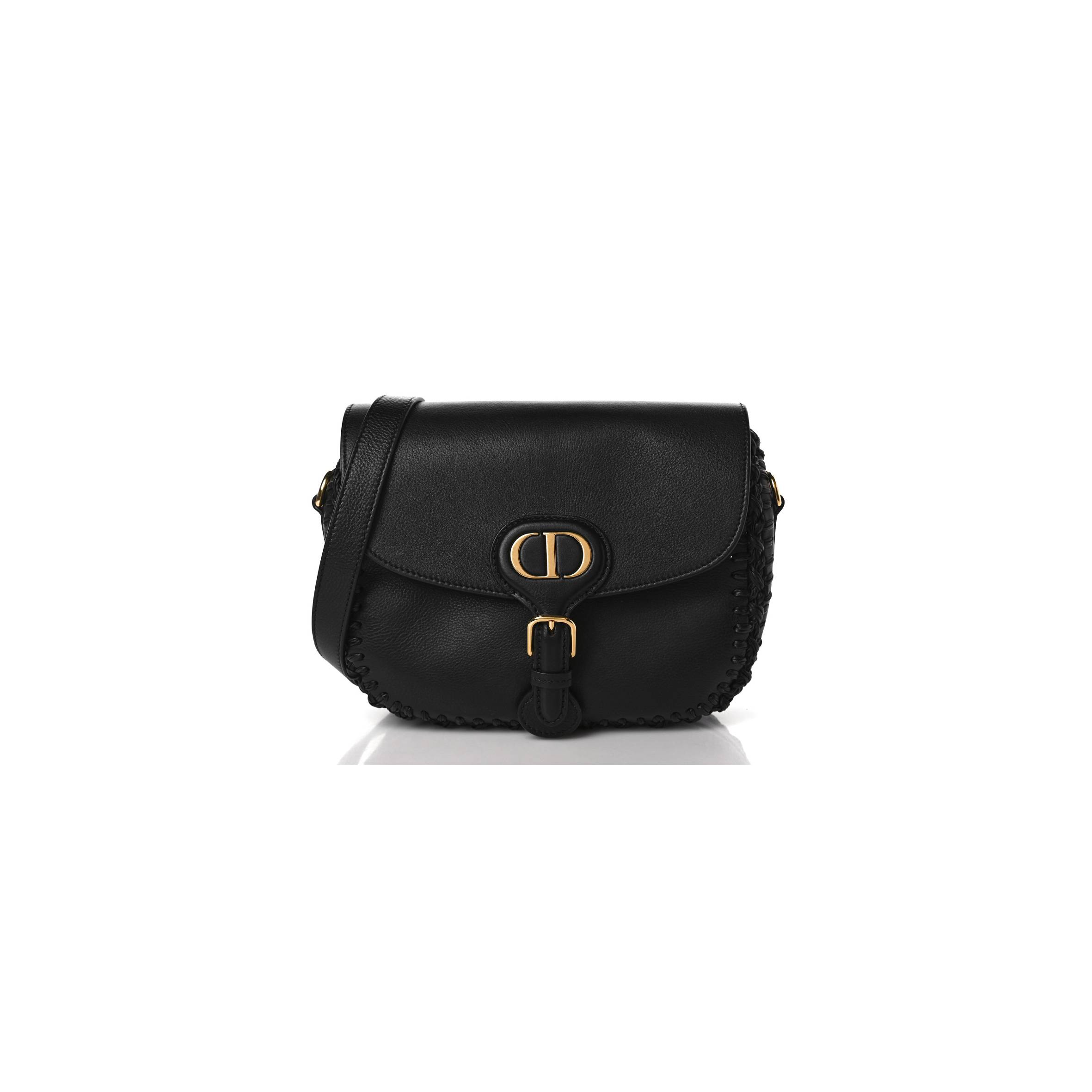 D*or grained calfskin medium whipstitched bobby bag black (21*18*5.7cm)