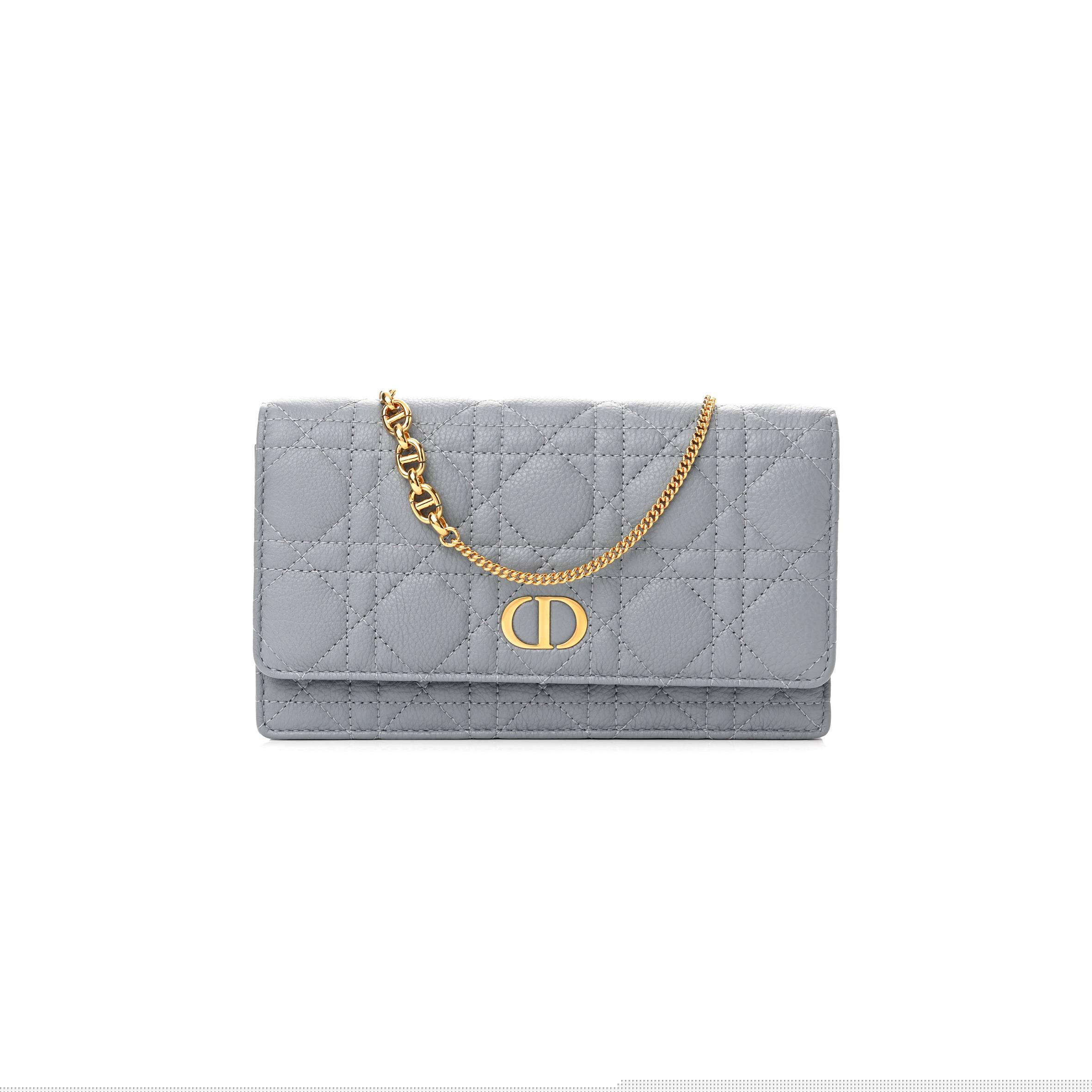 d*or S*pple calfskin caro pouch with chain cloud (20*11*3.2cm)