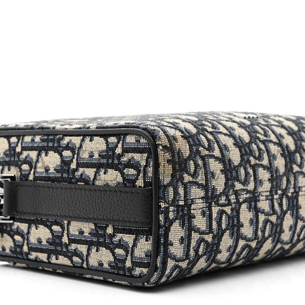 D*or oblique jacquard grained calfskin lingot pouch beige black (22*17*5.7cm)