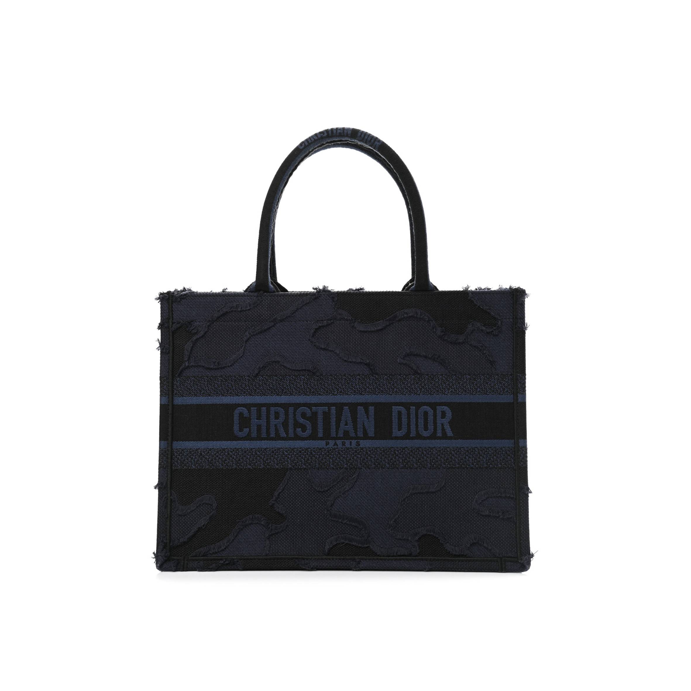 D*or canvas embroidered camouflage book tote blue (36*27*16.5cm)