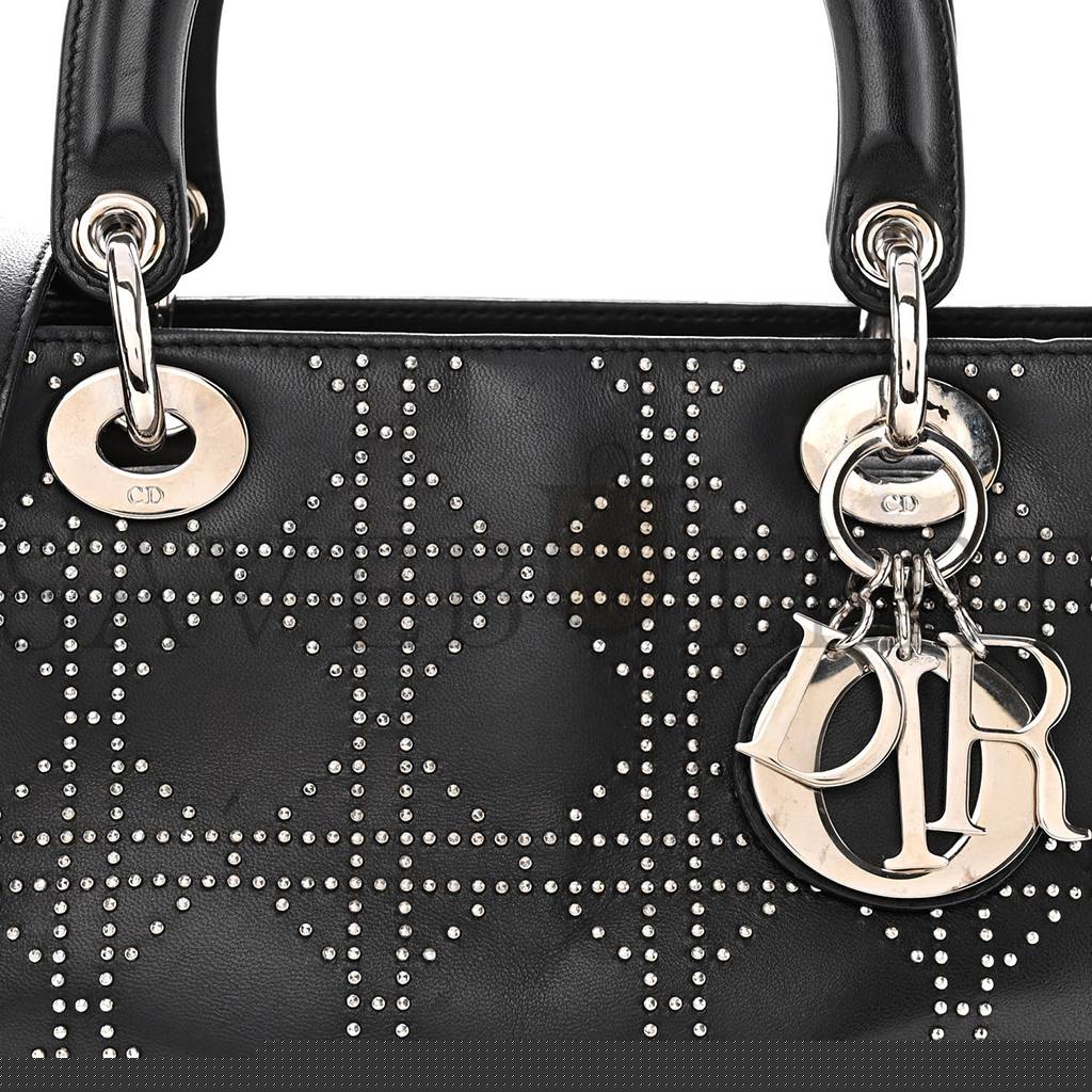 D*or lambskin studded cannage medium lady D*or black (23*20*12.7cm)