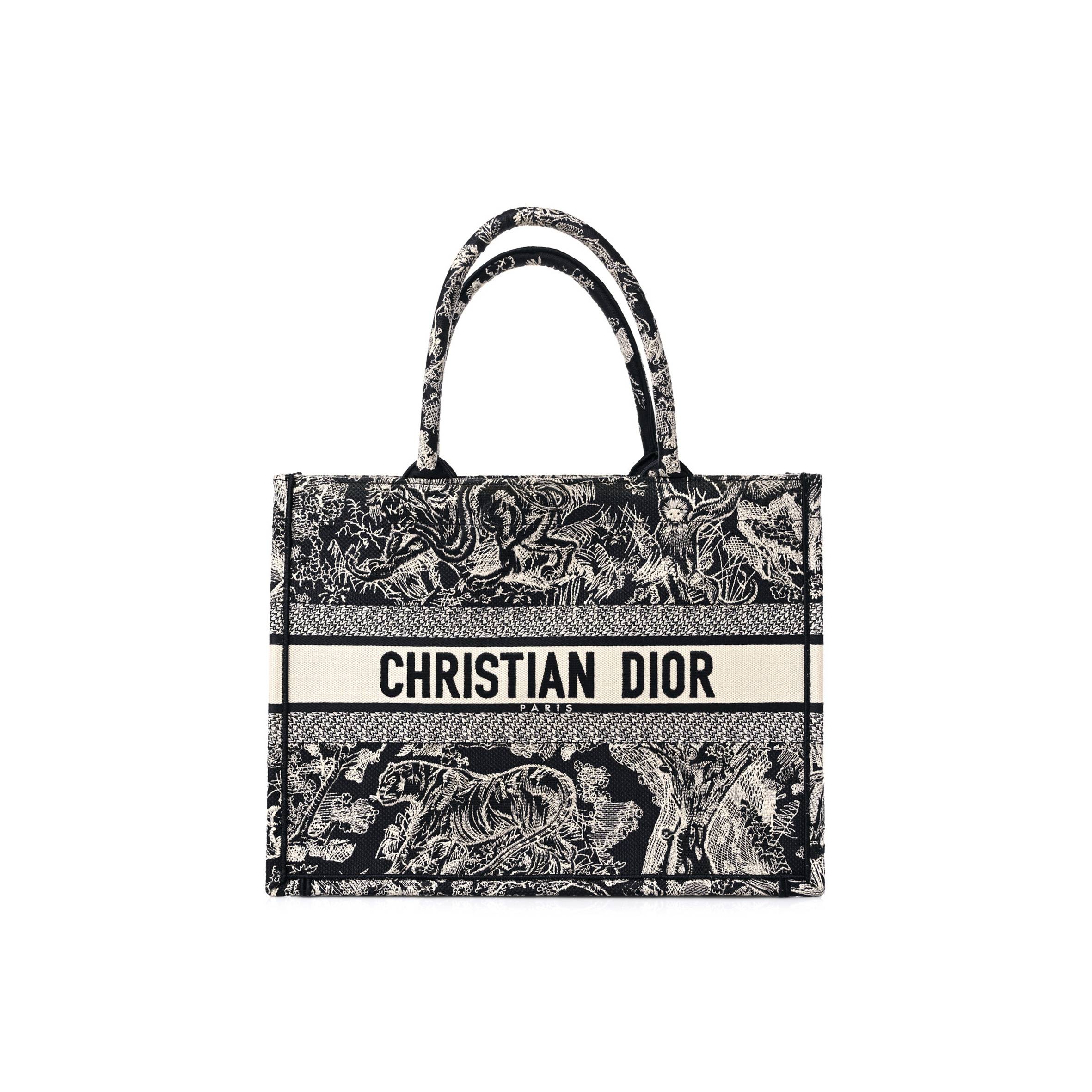 D*or canvas embroidered medium D*oriviera toile de jouy book tote blue (36*28*7.6cm)