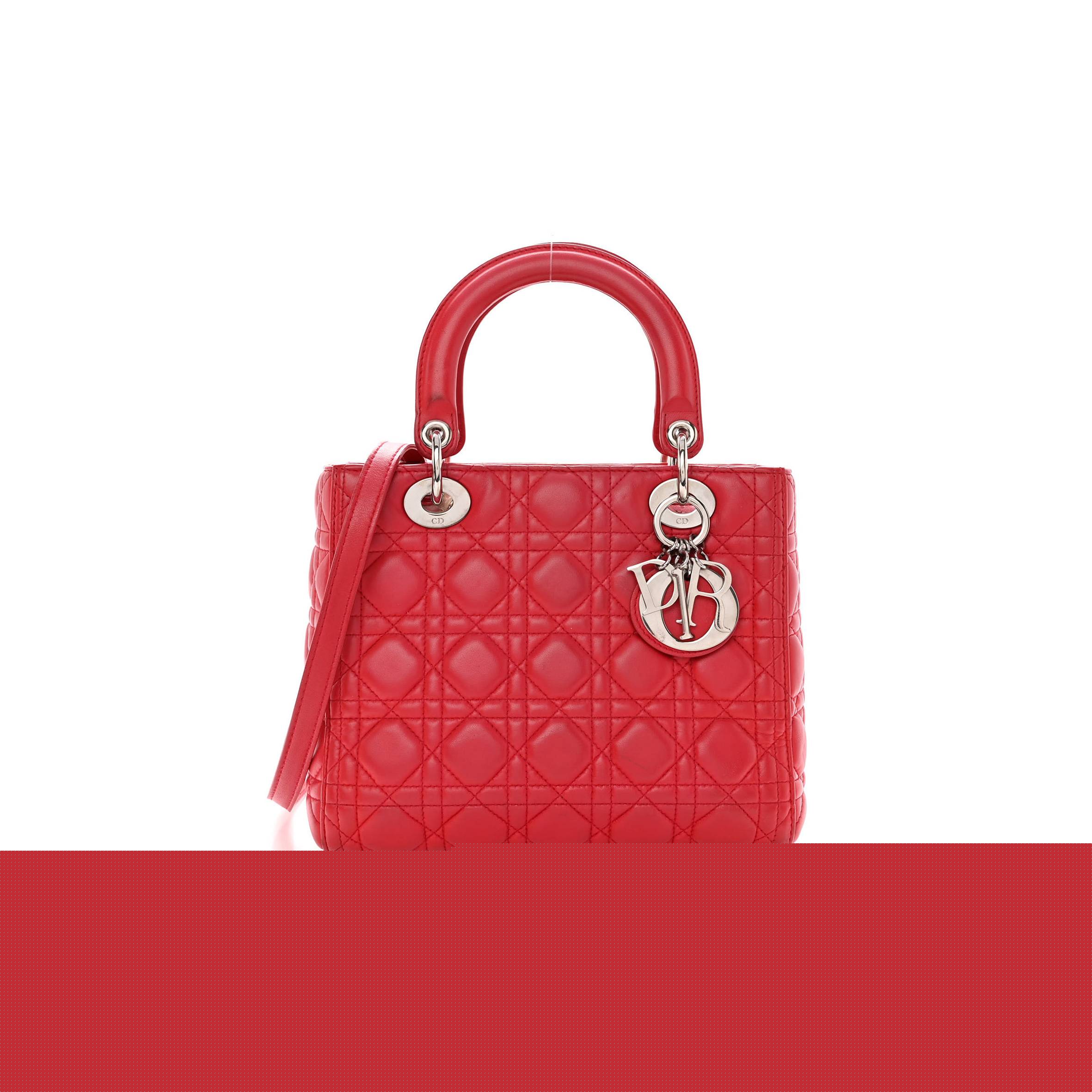 D*or lambskin cannage medium lady D*or red (23*20*12.1cm)