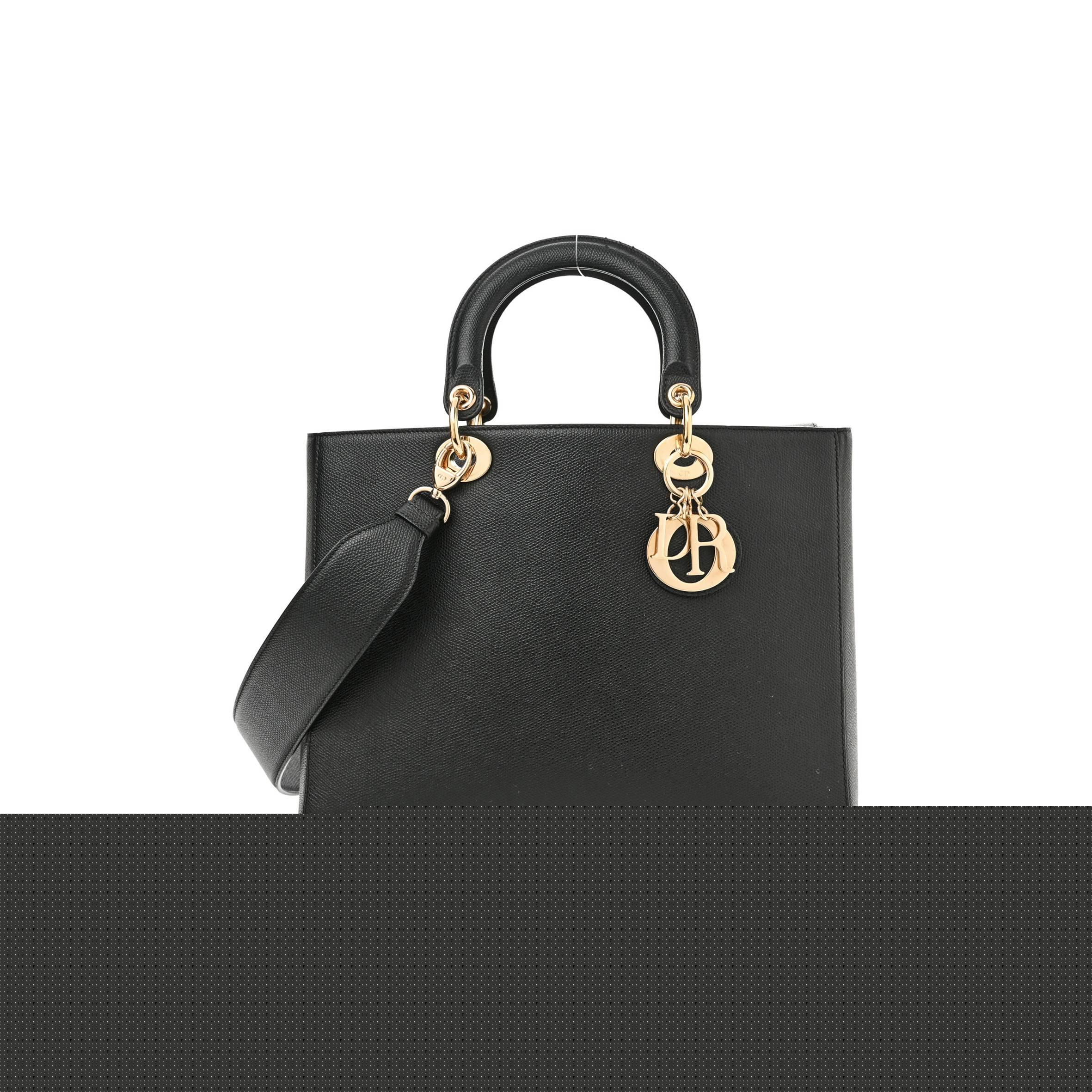 D*or grained calfskin large lady D*or black (32*24*12.1cm)