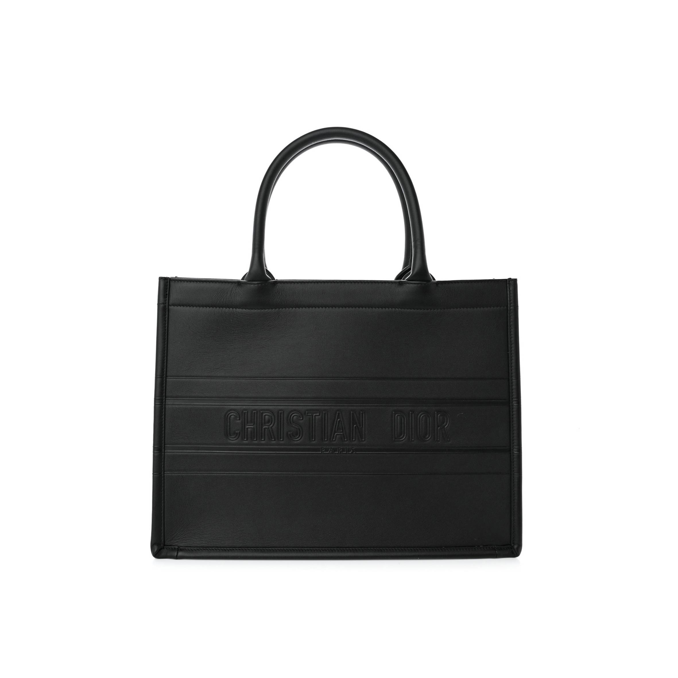 D*or calfskin embossed medium book tote black (36*27*17.8cm)