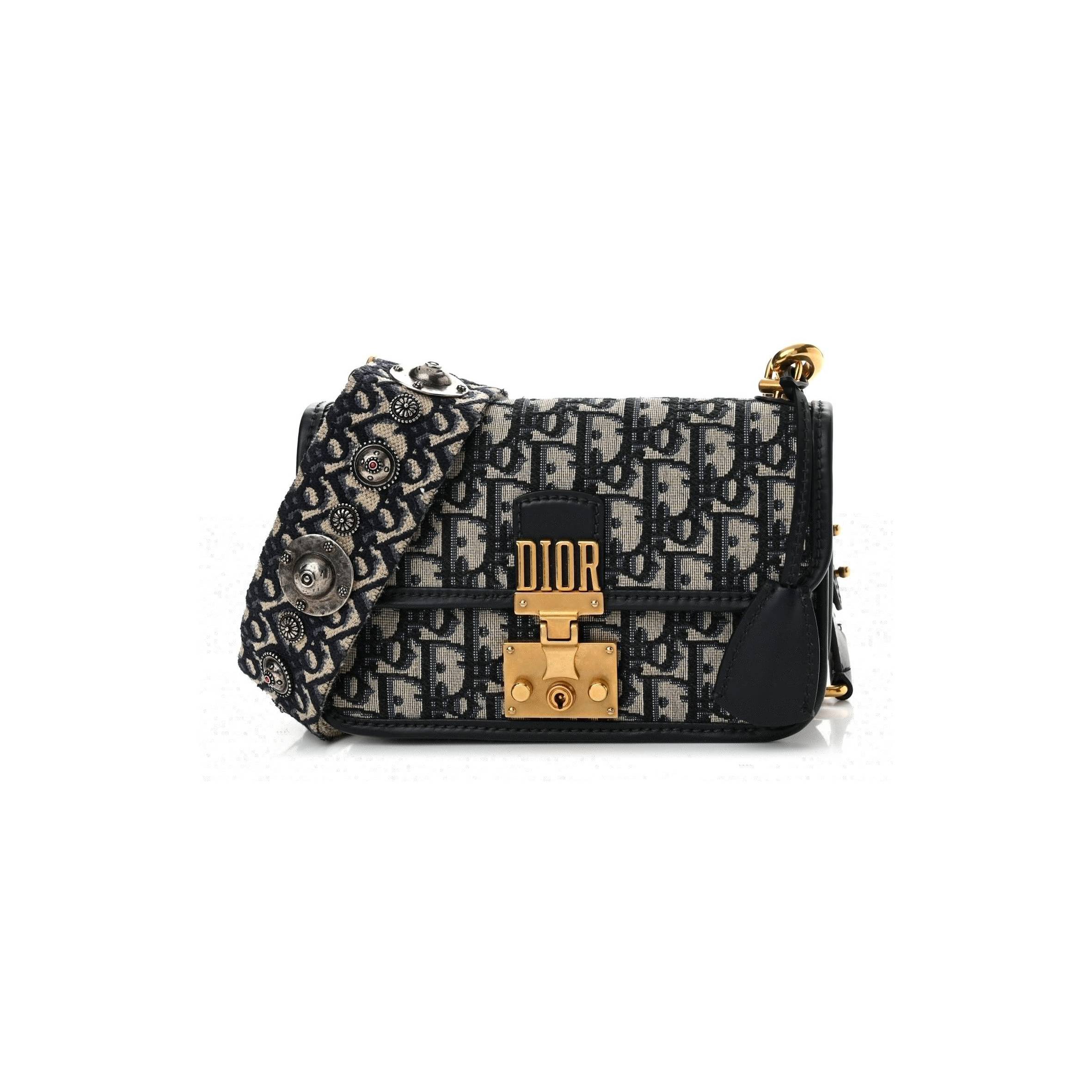 D*or oblique small D*oraddict flap bag navy blue (21*14*5.1cm)