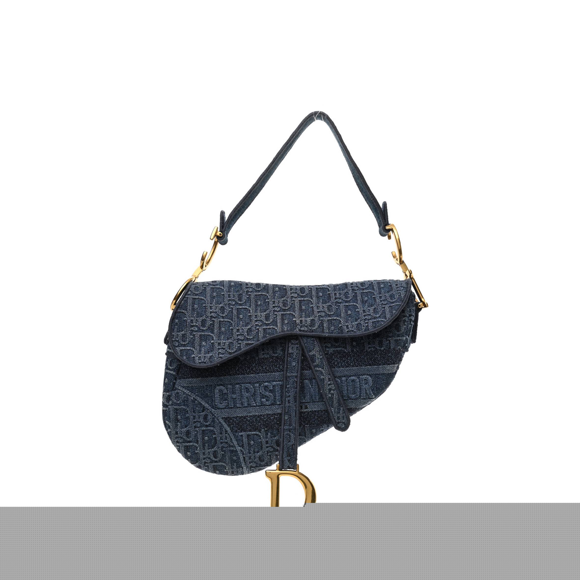 D*or oblique embroidered saddle bag denim blue (25*22*5.7cm)