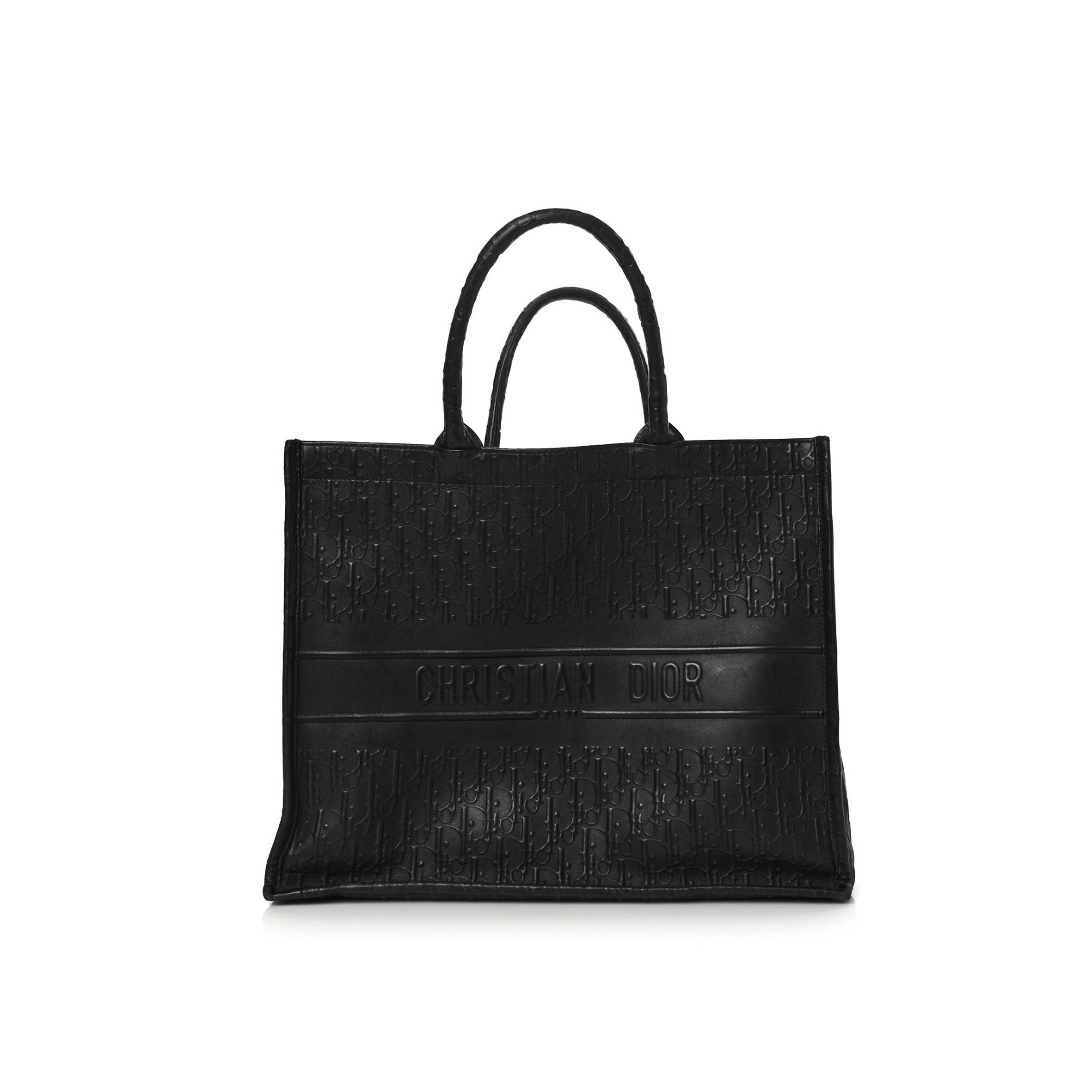 D*or oblique calfskin embossed large book tote black (42*34*18.4cm)