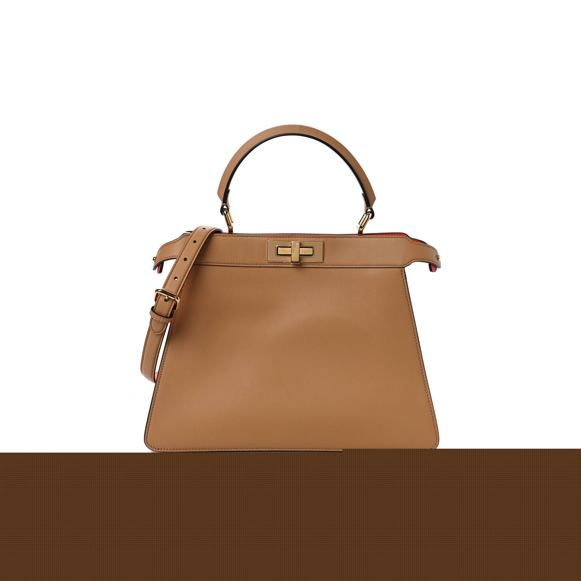 F**di vitello seta nappa plexiglass bi-color medium peekaboo i see u satchel miele scuro tulipano (33*25*13cm)