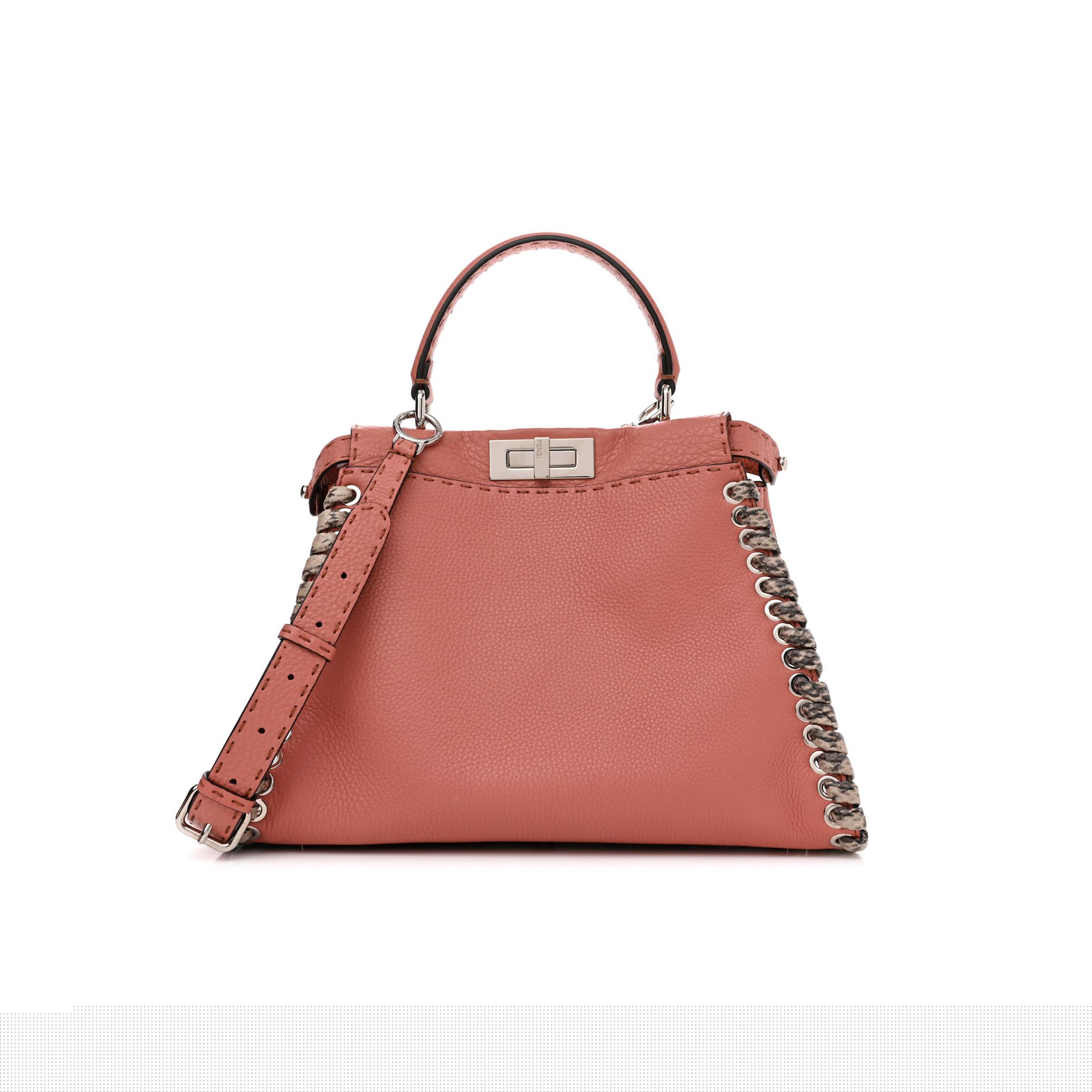 F**di cuoio romano selleria elaphe lace up medium peekaboo iconic satchel make up taupe (34*25*13cm)