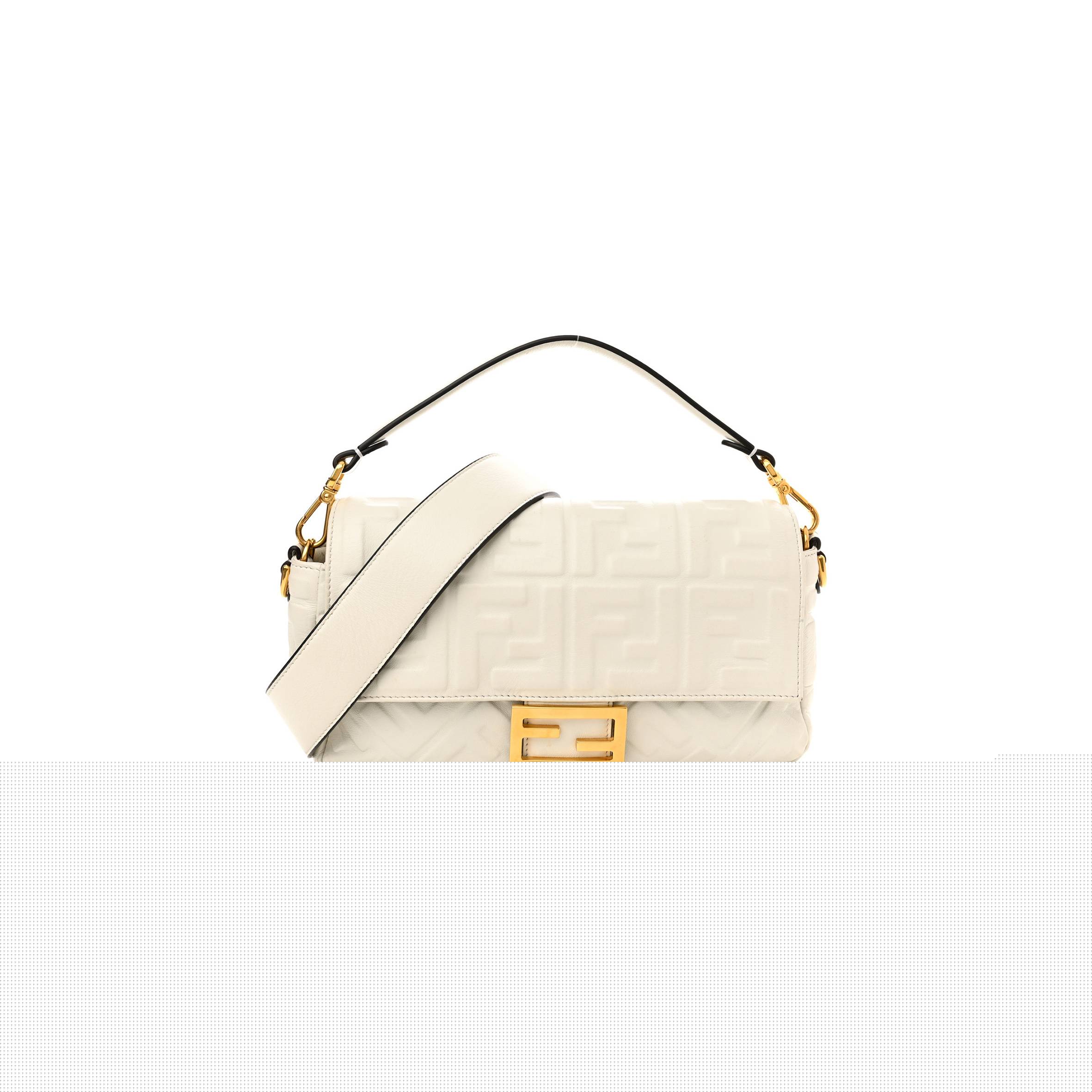 F**di nappa ff 1974 embossed baguette white (25*20*8cm)