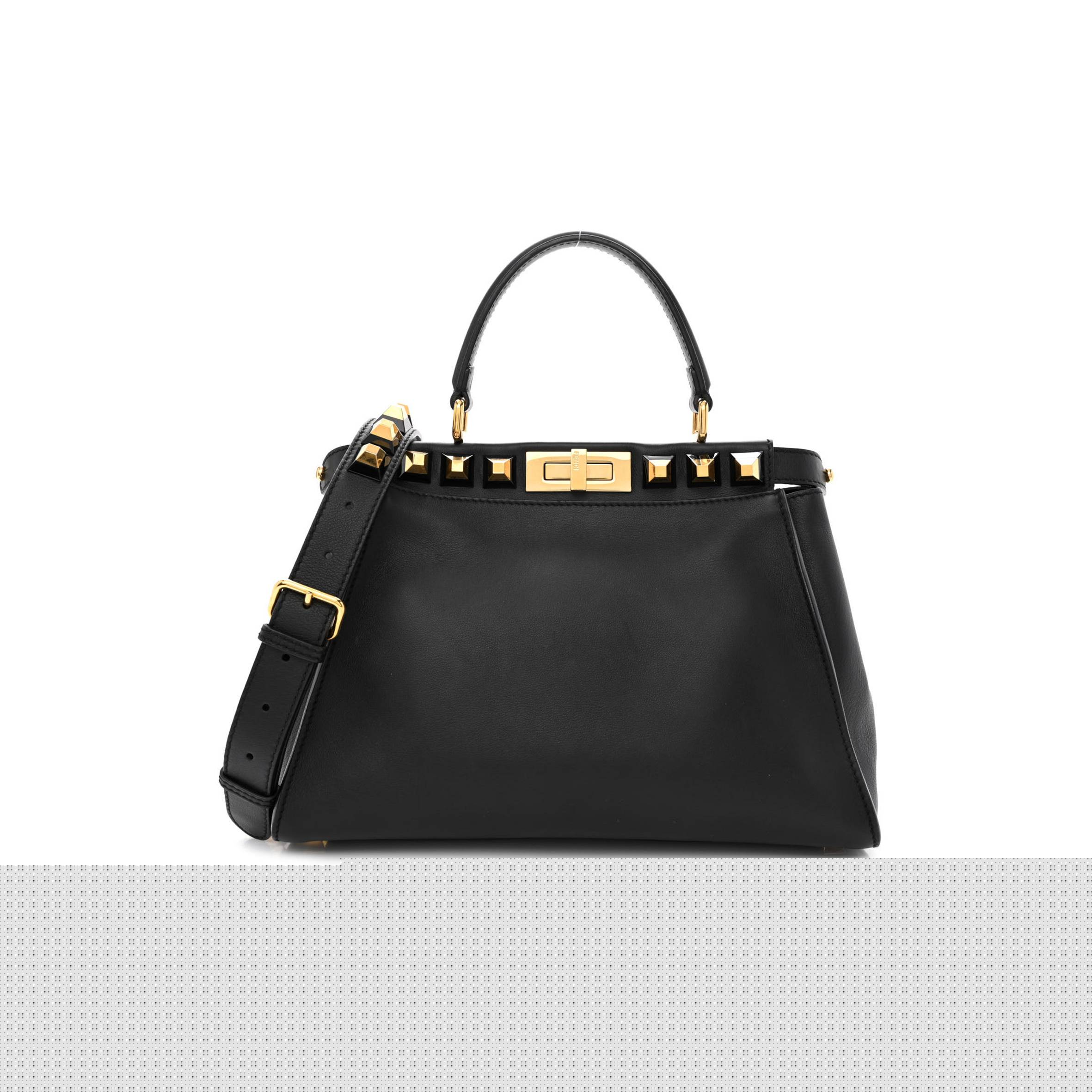 F**di calfskin studded medium peekaboo iconic satchel black (34*24*12cm)