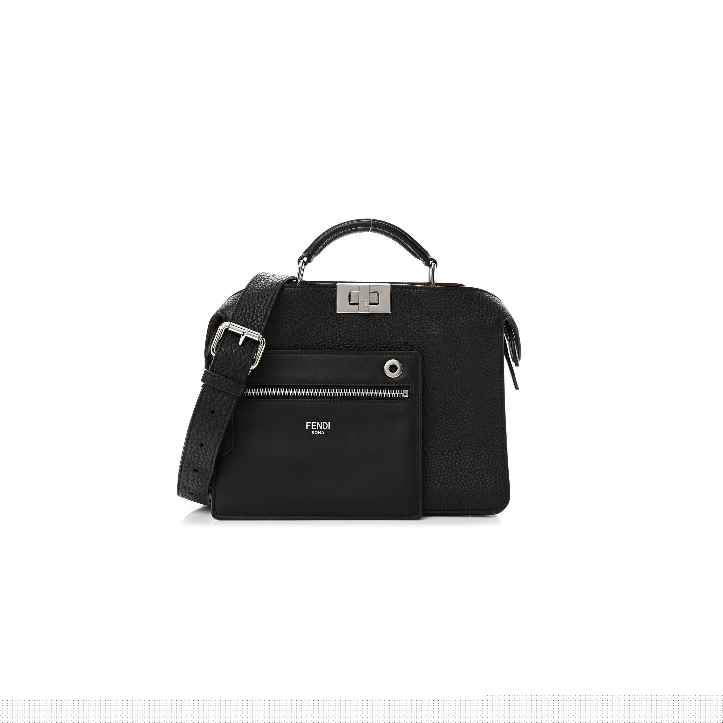 F**di cuoio romano vitello grace light glazed fabric bi-color ff 1974 mini peekaboo i see u satchel black (25*20*9cm)