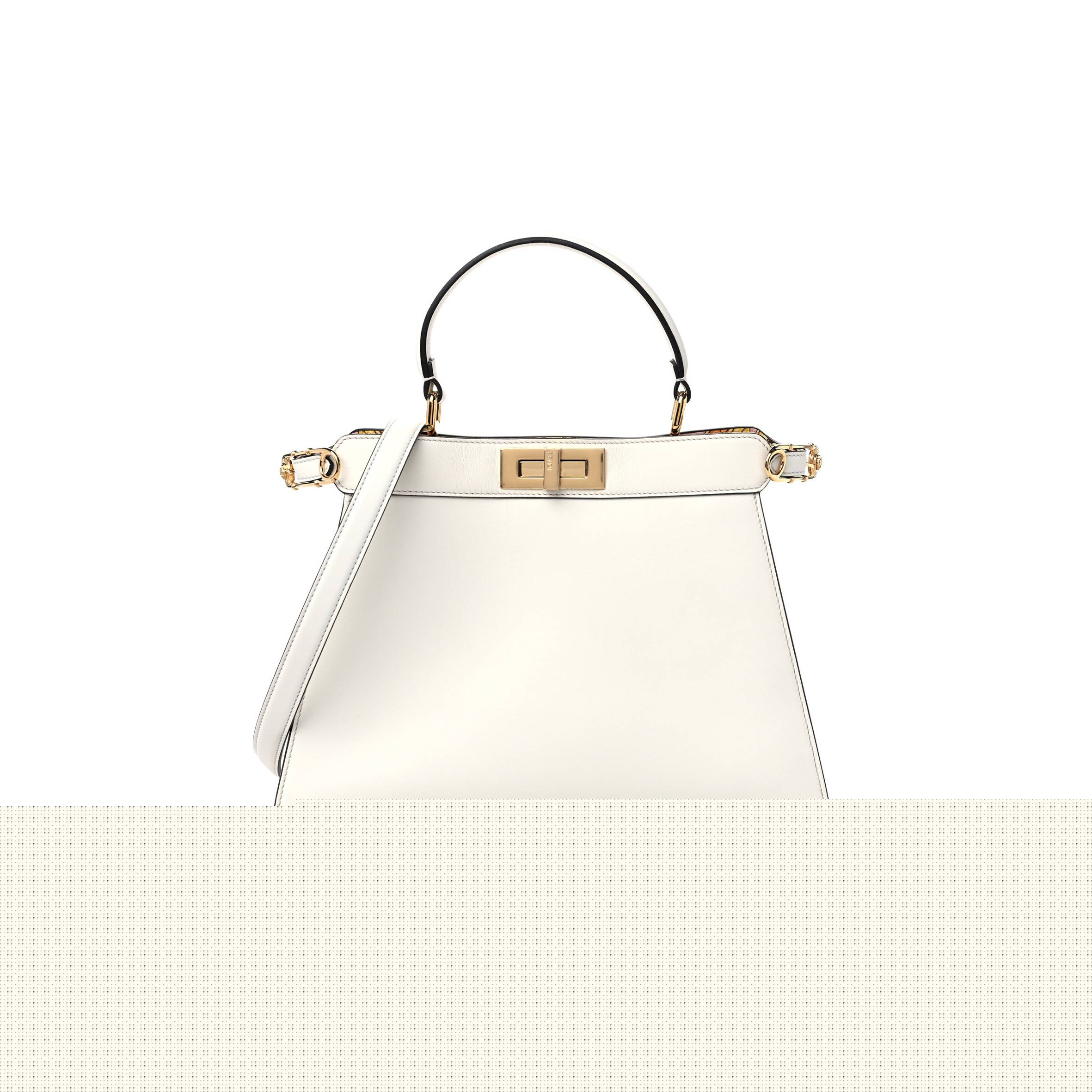 F**di x versace vitello seta nappa fendace ff baroque medium peekaboo i see u satchel white ice (27*20*10cm)