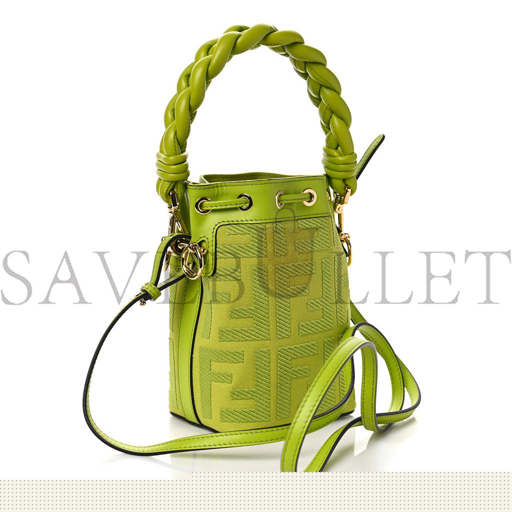 F**di canvas vitello grace f is F**di ff embroidered mini mon tresor bucket bag wasabi (18*12*10cm)