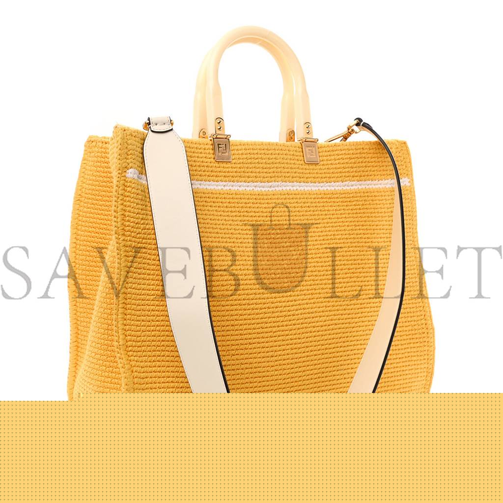 F**di crochet vitello king logo plexiglass medium F**di sunshine shopper tote mimosa panna (36*31*15cm)