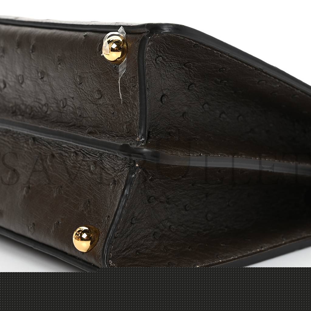 F**di ostrich shiny nappa small peekaboo i see u satchel dark brown (27*20*11cm)