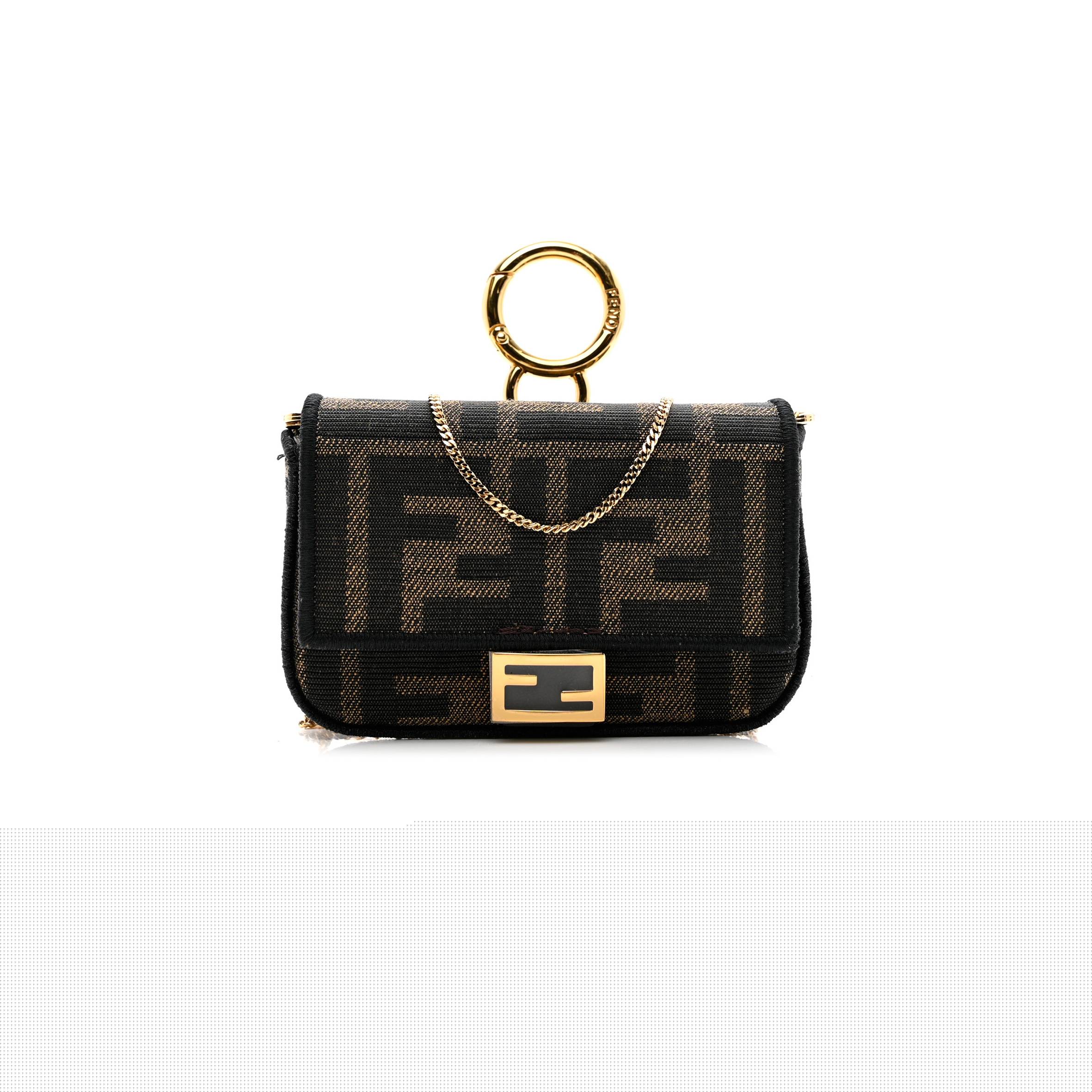 F**di fabric jacquard ff 1974 nano baguette charm tobacco moro black (10*6*3cm)