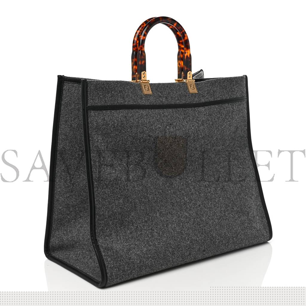 F**di melange flannel plexiglass satin logo embroidered threaded edge medium F**di sunshine shopper tote grigio black (40*34*20cm)
